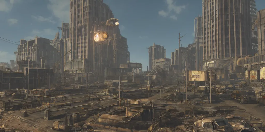 Image similar to fallout concept art neodeco singular building render grim realistic lighting unreal engine 5