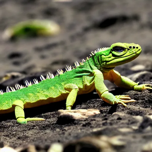 Prompt: the first reptile to leave the ocean and crawling onto the land