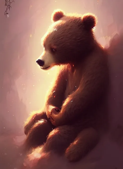 Image similar to cute cartoon bear, sharp focus, illustration, highly detailed, digital painting, concept art, matte, art by wlop and artgerm and greg rutkowski and alphonse mucha, masterpiece