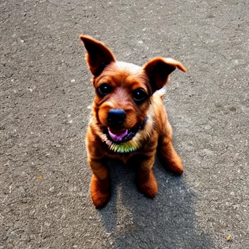 Prompt: a brown yorkshire dog in the shape of a heart