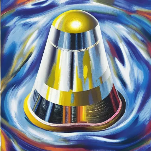 Prompt: abstract oil painting of a nuclear pressure vessel, in the style of a NASA grand tour poster