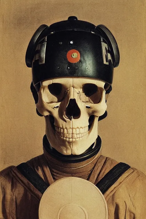 Prompt: portrait of a skull man samurai astronaut in samurai helmets an ancient human species, single person, by bouguereau