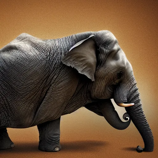 Image similar to an elephant falling apart and crumbling to dust to the air, photorealistic