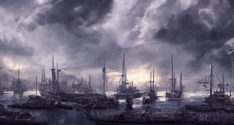 Image similar to The sky above the port was the colour of television, tuned to a dead channel, dramatic lighting, cinematic, establishing shot, extremely high detail, photo realistic, cinematic lighting, post processed, concept art, matte painting