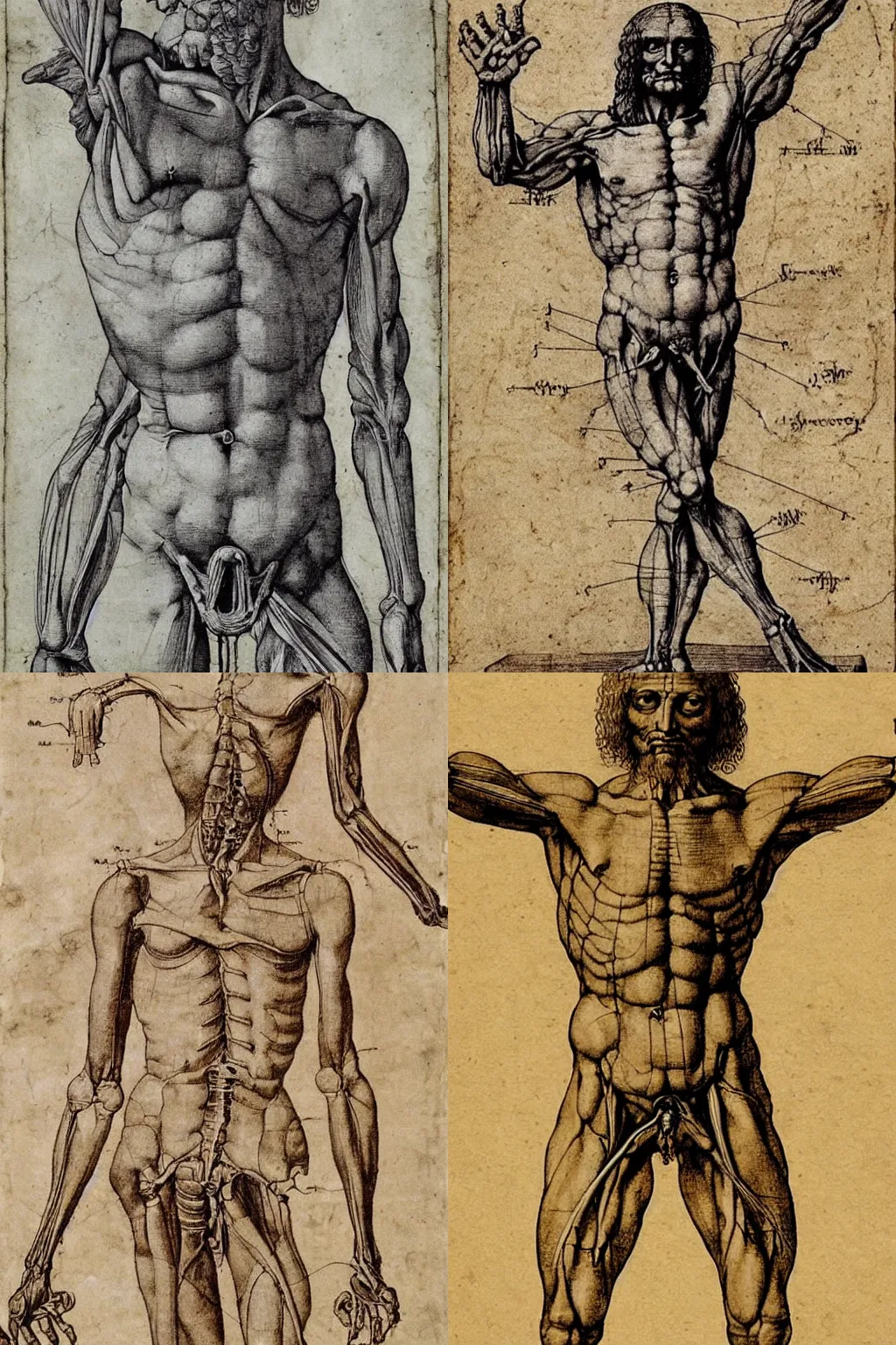 Prompt: anatomy diagram of a four-armed man, by Leonardo da Vinci, very detailed, historical,