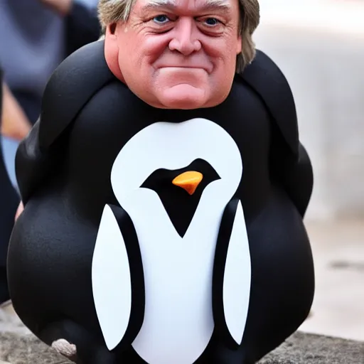 Image similar to steve bannon in a penguin costume