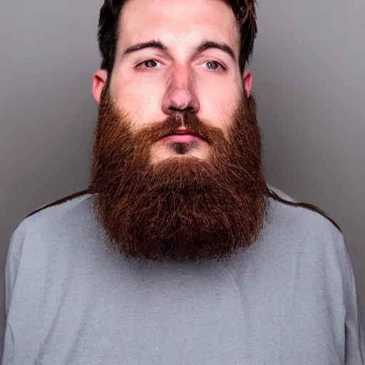 Prompt: a mugshot of a bearded man with brown hair