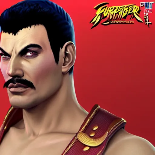 Image similar to freddy mercury as ryu street fighter, ultra realistic, concept art, intricate details, highly detailed, photorealistic, octane render, 8 k, unreal engine, art by frank frazetta, simon bisley, brom