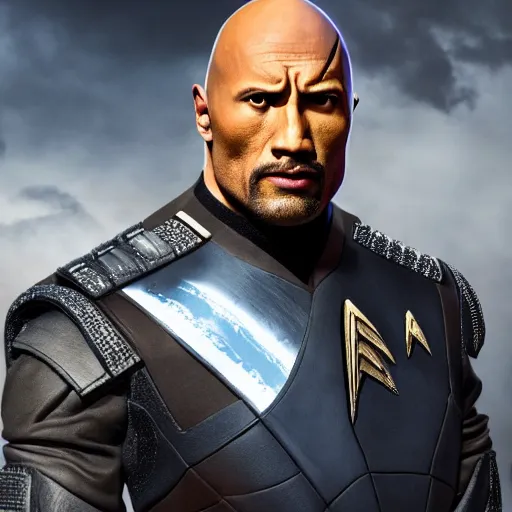 Prompt: a full body portrait of klingon dwayne johnson as a star fleet officer from star trek next generation dressed in full uniform, ultra rendered extreme realism and detail, 8 k, highly detailed, realistic, completely framed, hyper realistic, colorful, direct lighting, 3 5 mm photo, photorealistic, sharp focus