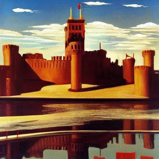 Prompt: by ruth orkin daring oil and canvas. a beautiful conceptual art of a castle in the clouds.