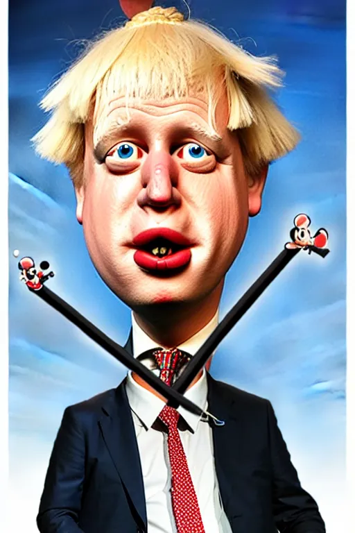 Image similar to boris johnson as the disney version of pinocchio, with a long nose, in the style of kim jung gi