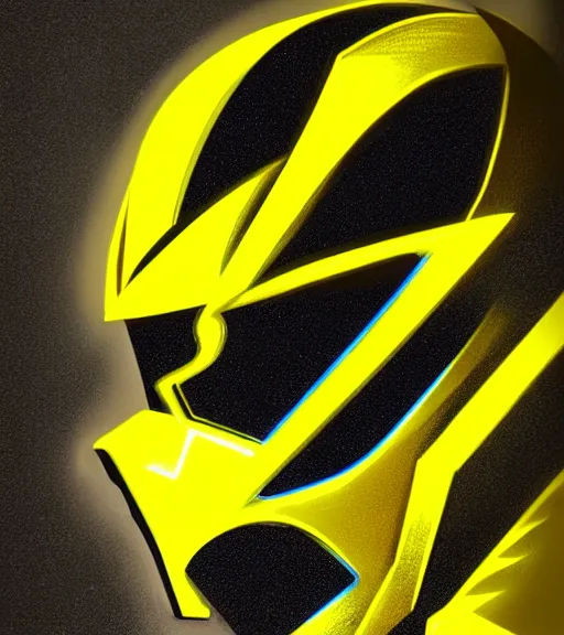 Prompt: symmetry!! yellow ranger, lightning - bolt - shaped helmet!!, hard edges, product render retro - futuristic poster scifi, lasers and neon circuits, thunder strikes, lightning, intricate, elegant, highly detailed, digital painting, artstation, concept art, smooth, sharp focus, illustration, dreamlike, art by artgerm