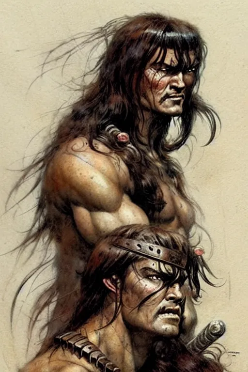 Prompt: (((((1950s conan the barbarian . muted colors.))))) by Jean-Baptiste Monge !!!!!!!!!!!!!!!!!!!!!!!!!!!