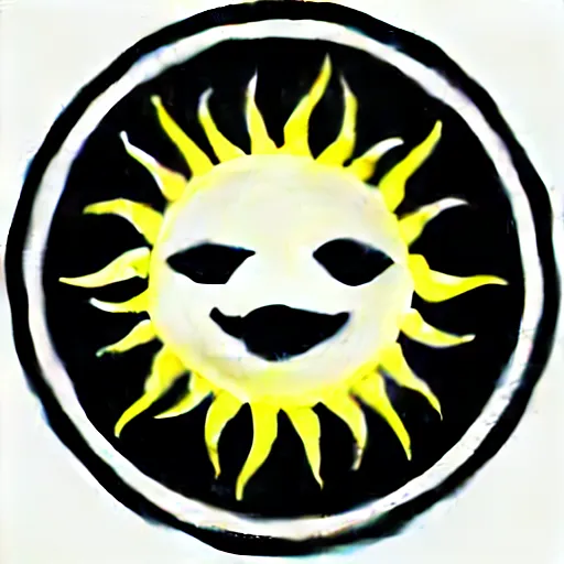 Image similar to a sun cute sun smiling with one tooth vector logo in color scheme black and blue