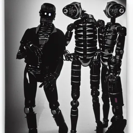 Image similar to robots on the backstage of a punk rock concert by robert mapplethorpe