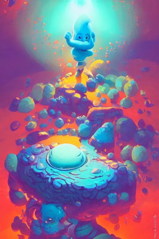 Image similar to smurf ghost creature animal sushi cristal very big eye roots cactus elemental flush of force nature micro world fluo fishscale, behance hd by jesper ejsing, by rhads, makoto shinkai and lois van baarle, ilya kuvshinov, rossdraws radiating a glowing aura global illumination ray tracing hdr