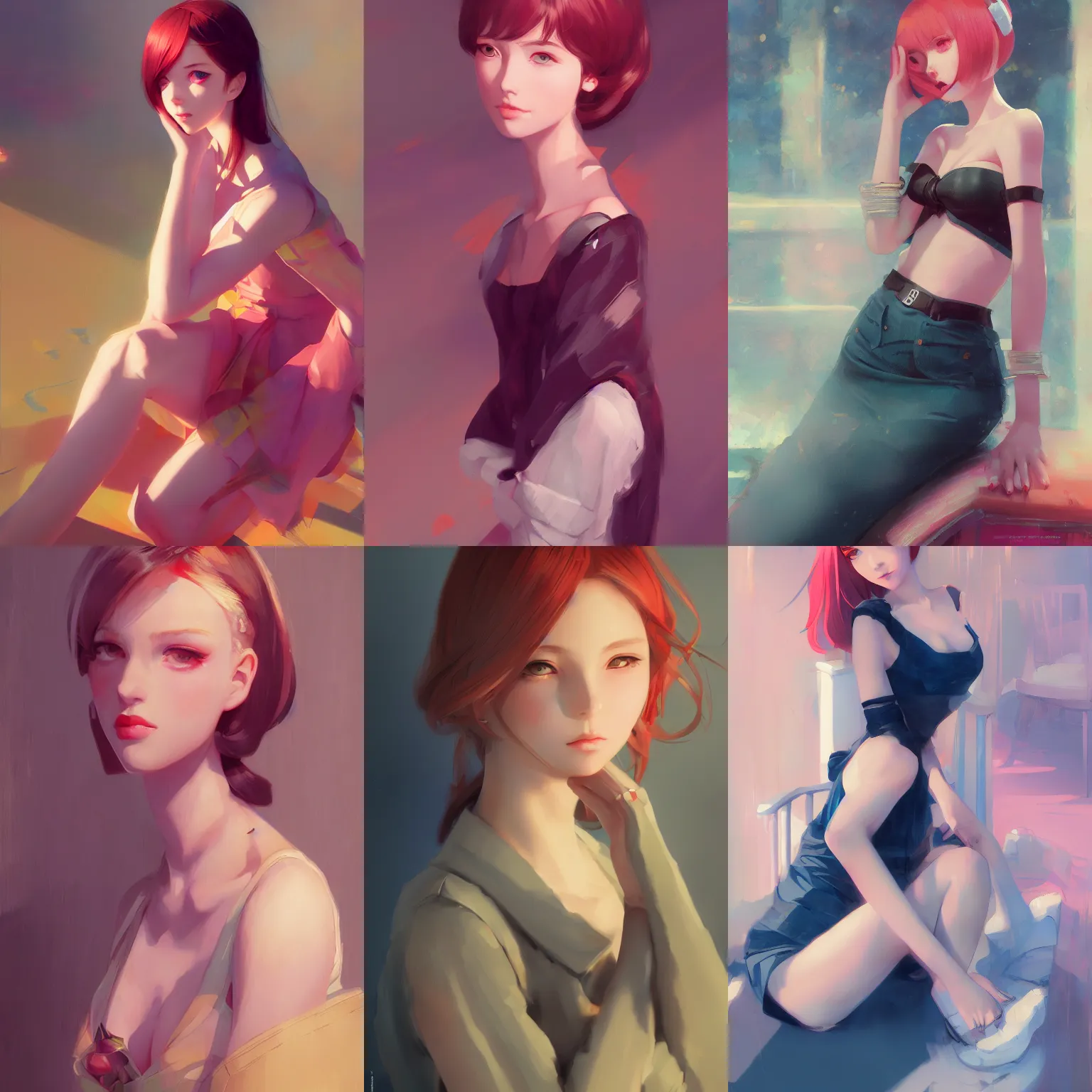 Prompt: a portrait of a cute female runway model, glamorous setting, vivid colors, soft lighting, atmospheric, cinematic, moody, in the style of Ilya Kuvshinov and Range Murata, Krenz Cushart, rule of thirds, oil on canvas, 8k