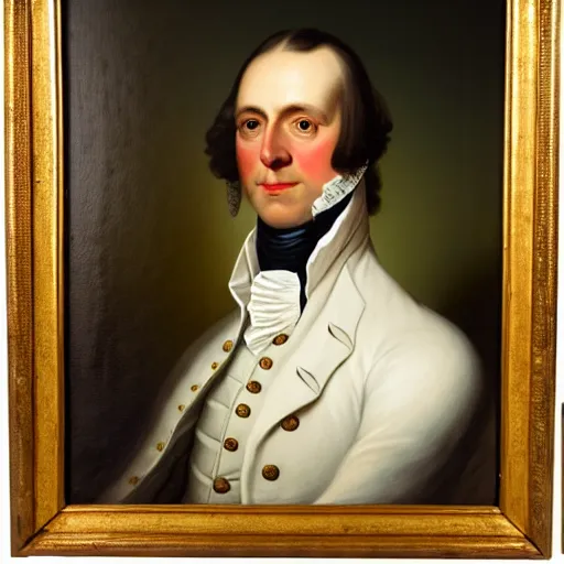 Image similar to head and shoulders portrait painting of a white crocodile wearing a colonial outfit looking off camera, a character portrait, american romanticism, oil on canvas, diffused lighting