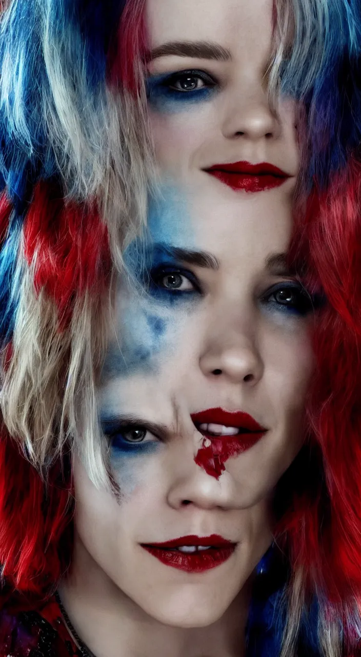 Prompt: Rachel McAdams as Harley Quinn, beautiful, portrait