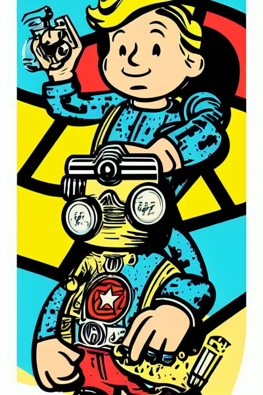 Image similar to fallout 7 6 retro futurist illustration art by butcher billy, sticker, colorful, illustration, highly detailed, simple, smooth and clean vector curves, no jagged lines, vector art, smooth andy warhol style