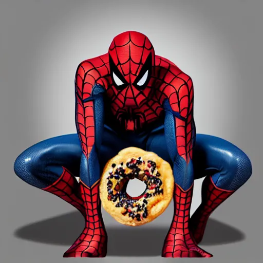 Image similar to spider - man sit on the raccoon and eating donuts, concept art, trending on artstation, highly detailed, intricate, sharp focus, digital art, 8 k