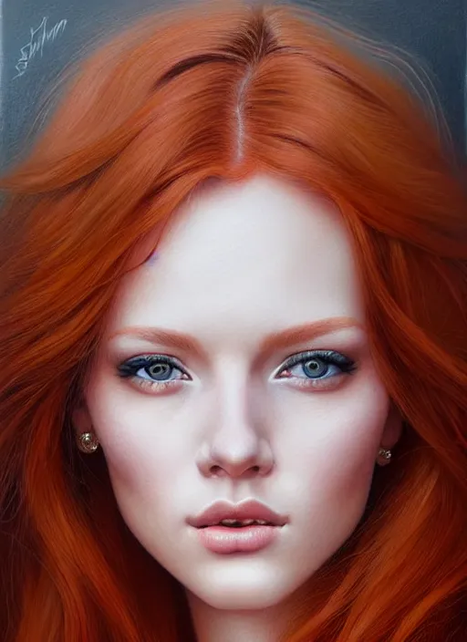 Image similar to portrait photo of a gorgeous young redhead woman with intricate eyes drawn by Emilio villalba and adrian gottlieb, in the style of stefan kostic, realistic, sharp focus, 8k high definition, insanely detailed, intricate, elegant, art by stanley lau and artgerm