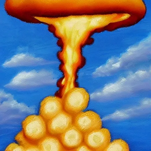 Image similar to mushroom cloud made of pizza. 4 k highly detailed oil painting.