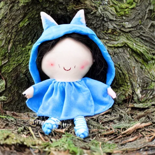 Prompt: blue'snappy gifts doll'in magical forest, gifts, dark atmosphere, high detail, soft lighting, 8 k