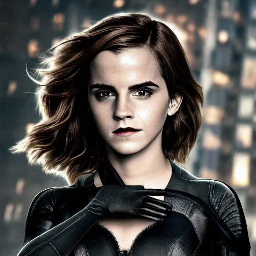 Prompt: Emma Watson as Catwoman, XF IQ4, f/1.4, ISO 200, 1/160s, UHD, detailed, Sense of Depth, Depth Layering, AI enhanced, HDR, in-frame