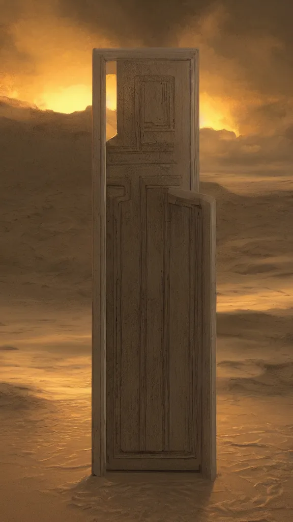 Image similar to a door to another dimension stands alone on a beach in the style of michael whelan, hyperrealistic, photorealistic, concept art, trending on artstation, digital illustration, cinematic lighting, 4 k, ultra hd, beautiful colors, highly detailed, octane render, unreal engine 5