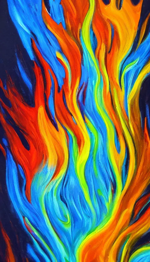 Prompt: oil painting of fire and water mixing together