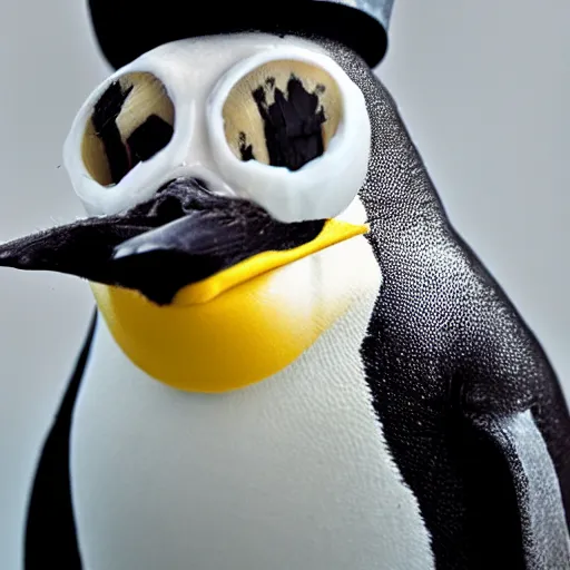 Prompt: A penguin with a tophat ontop of its head