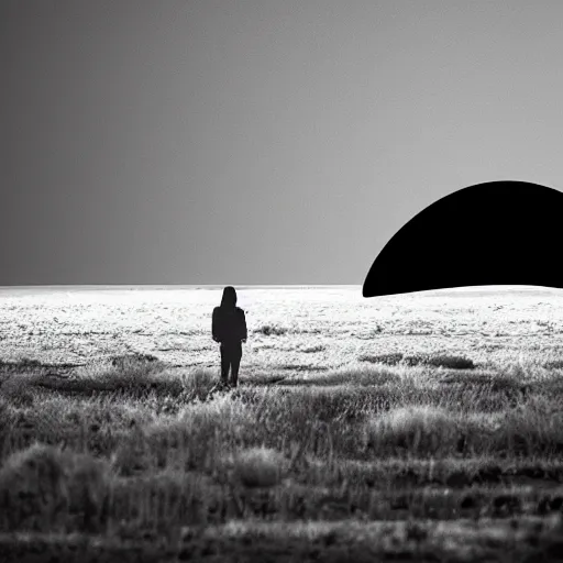 Image similar to silhouette of a person watching a ufo in a large desolate natural scene. entries in the 2 0 2 0 sony world photography awards.