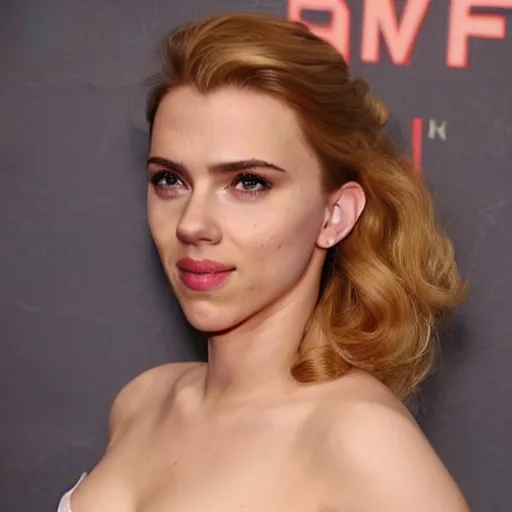 Image similar to a woman who is a genetic combination of scarlett johansson and emma watson face and upper - body focus