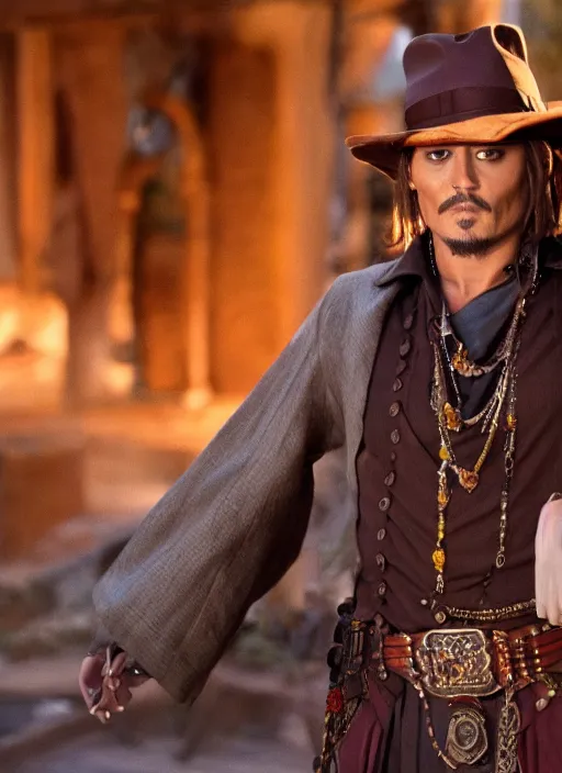 Image similar to film still of Johnny Depp as Cole Thorton in El Dorado, 4k