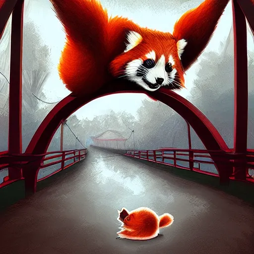 Image similar to beautiful red panda on a bridge by Cyril Rolando