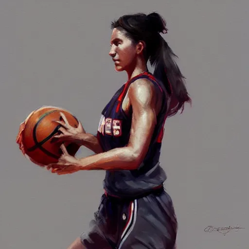 Image similar to painting of an woman basketball player, greg rutkowski, cg worker artstation