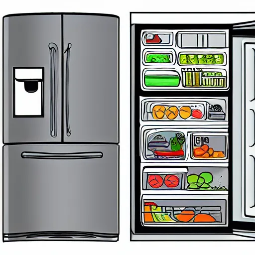 Prompt: cross - section illustration of a refrigerator interior stuffed with leftovers, highly detailed