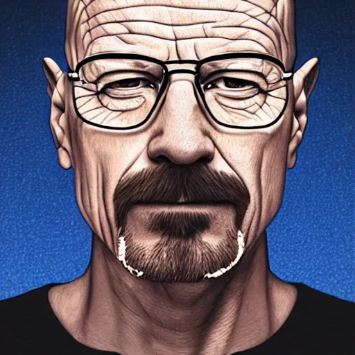 Image similar to a detailed portrait of walter white with face tattoos, art illustration, incredibly highly detailed and realistic, 8 k, sharp focus