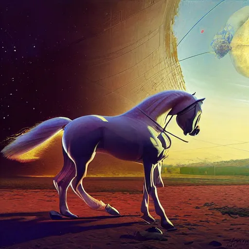 Image similar to spherical horse in vacuum, hyperrealism, no blur, 4 k resolution, ultra detailed, style of ron cobb, adolf hiremy - hirschl, syd mead, ismail inceoglu, rene margitte