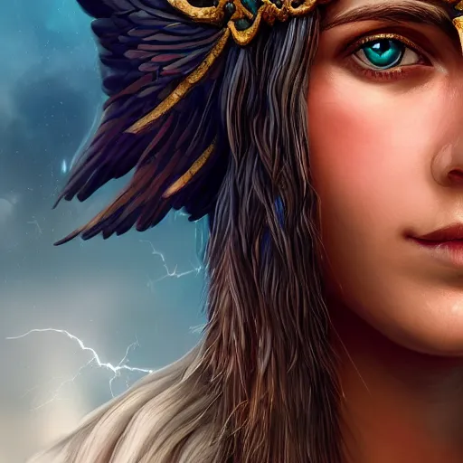 Image similar to highly detailed close up portrait of Athene, goddess of strategic war and wisdom, cinematic lightning, bright colors, intricate, masterpiece, photorealistic, hiperrealistic, sharp focus, high contrast, Artstation HQ, DeviantArt trending, 4k UHD, Unreal Engine 5