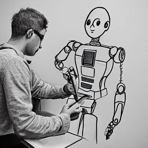 Prompt: robot drawing a human drawing a robot drawing a human