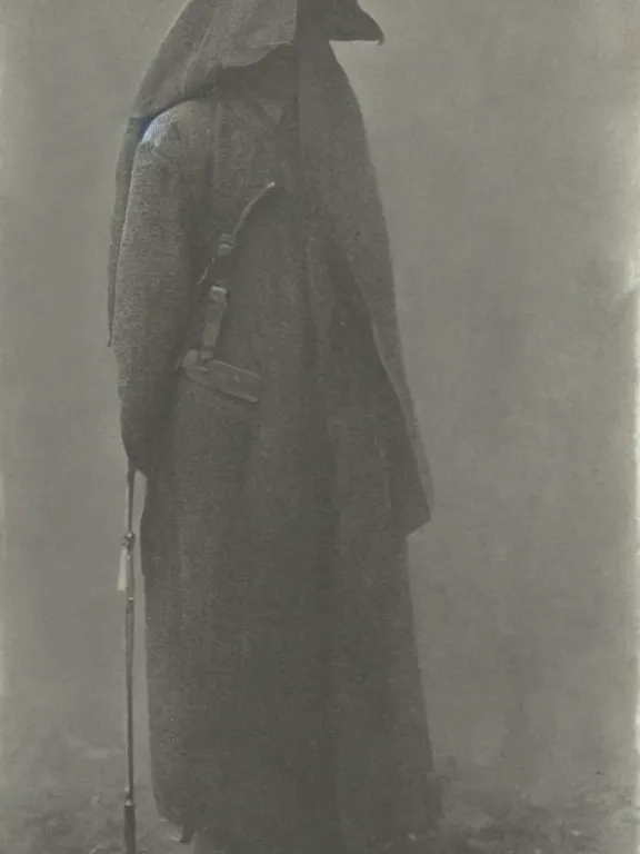 Prompt: portrait of faceless grim reaper, ww1 photo, grainy, high detail, high resolution,