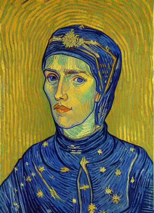 Prompt: !! portrait of a byzantine empress!! by van gogh, detailed face expressionist oil painting masterpiece, 8 k resolution, smooth, sharp focus, pastel color palette, trending on artstation