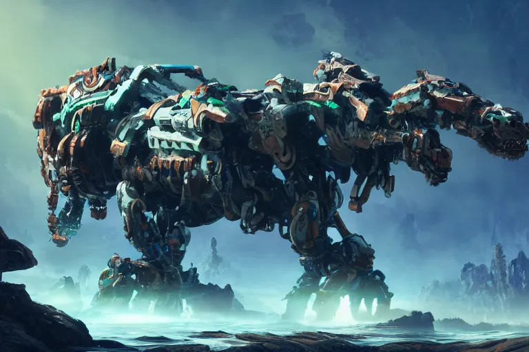 Image similar to tremortusk machine mecha animal beast robot of horizon forbidden west horizon zero dawn bioluminiscence global illumination ray tracing hdr fanart arstation by sung choi and eric pfeiffer and gabriel garza and casper konefal