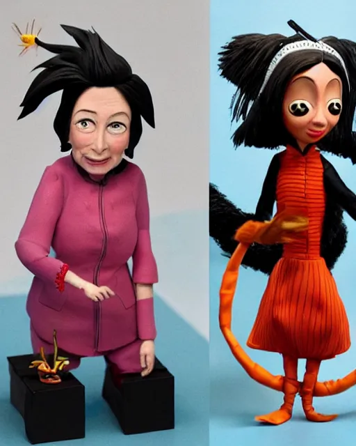 Image similar to nancy pelosi and xin jinping as a highly detailed stop motion puppets, in the style of laika studios ’ s paranorman, coraline, kubo and the two strings shot in the style of annie leibovitz