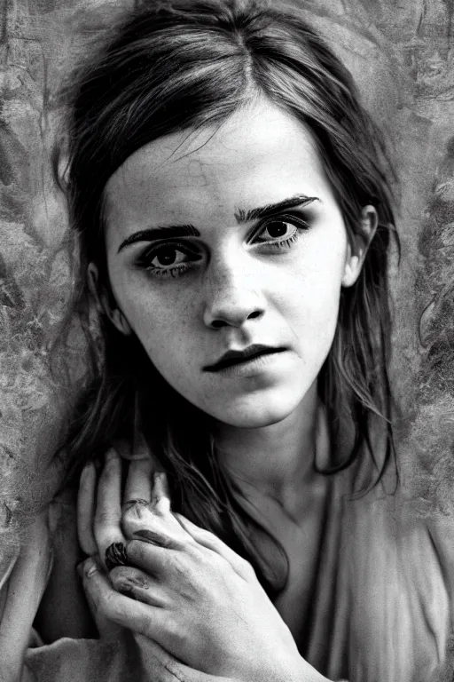 Prompt: Photo of Native Russian woman Emma Watson, portrait, skilled homeless, realistic, detailed, Emma Watson, photorealism, Sony A7R