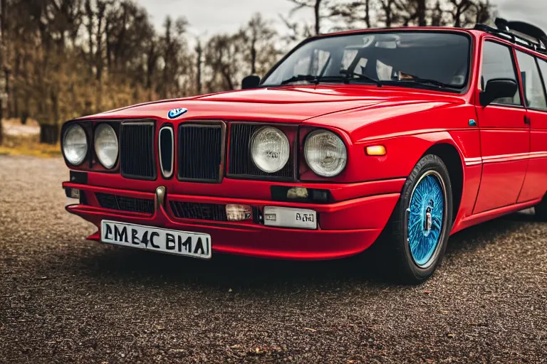 Image similar to 1945 Lancia Delta Integrale BMW M1 estate wagon, XF IQ4, 150MP, 50mm, F1.4, ISO 200, 1/160s, natural light, Adobe Photoshop, Adobe Lightroom, photolab, Affinity Photo, PhotoDirector 365