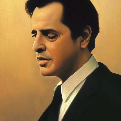 Prompt: Painting of Jack Nicholson as Michael Corleone. Art by william adolphe bouguereau. During golden hour. Extremely detailed. Beautiful. 4K. Award winning.