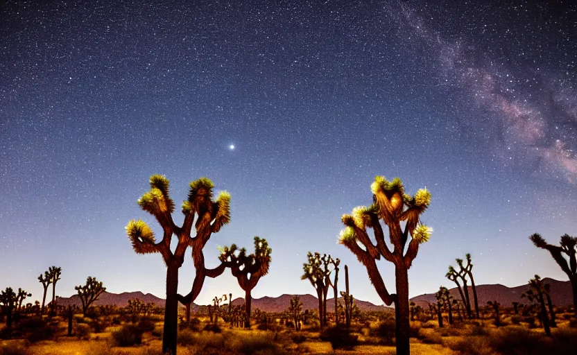 Image similar to night sky with joshua trees lit by moonlight